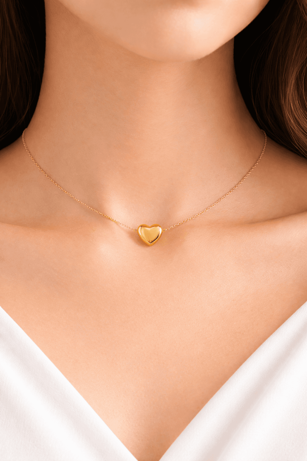 Colar Belle Coração em uso.