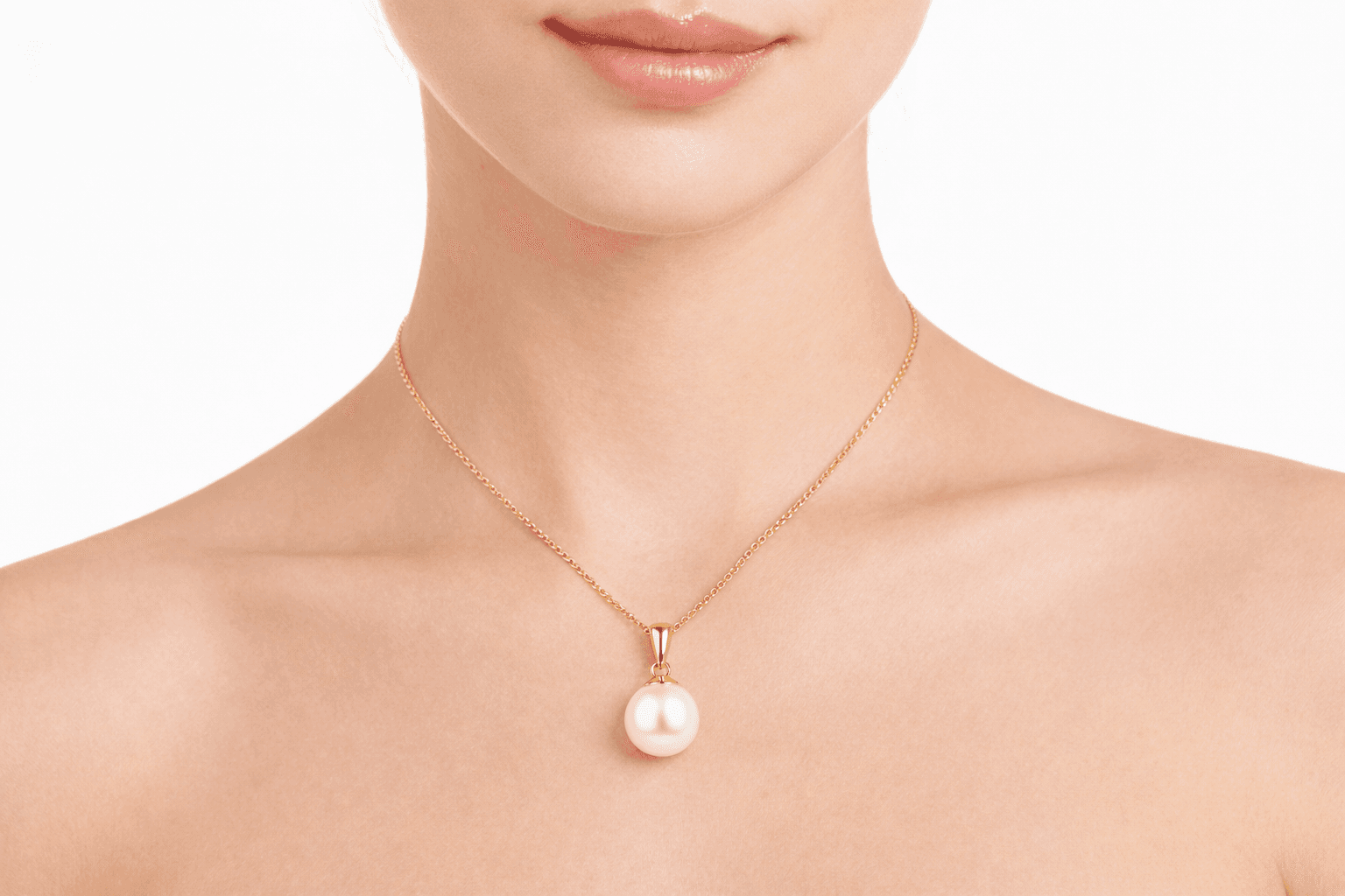 Colar Essence Pérola sendo usado